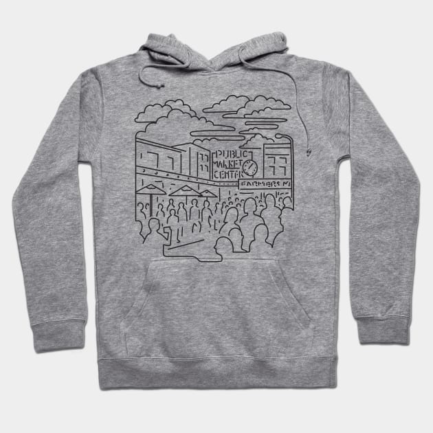 Pike Place Market in Downtown Seattle USA Mono Line Art Hoodie by retrovectors